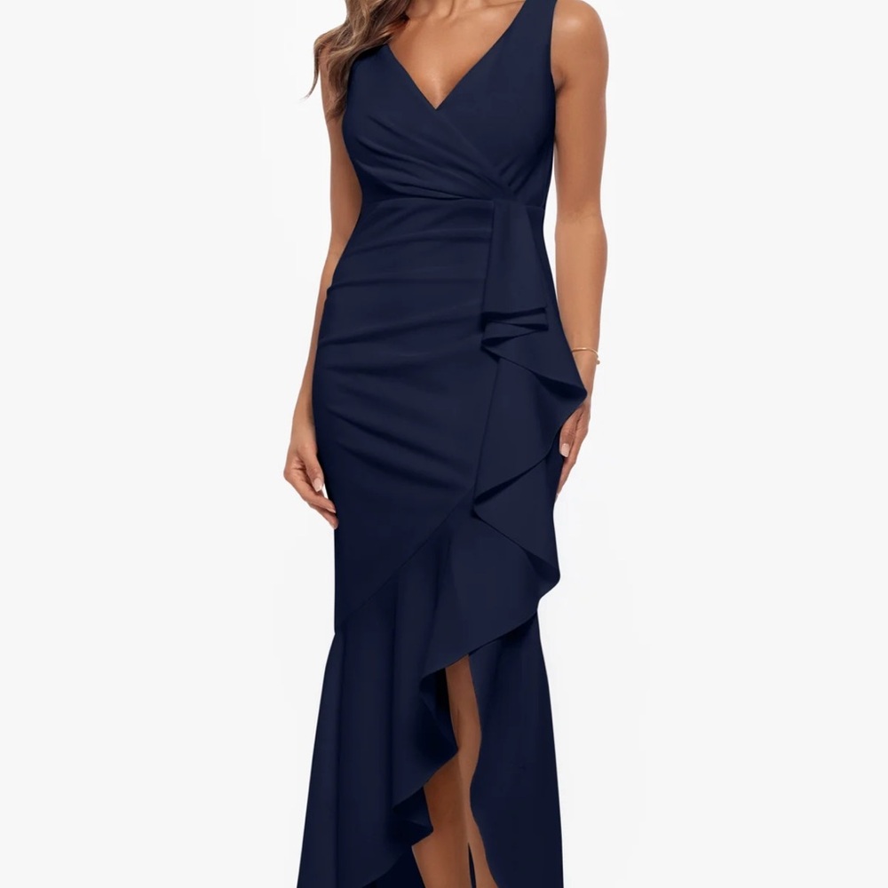 Betsy & Adam Asymmetrical Dress in Navy Blue